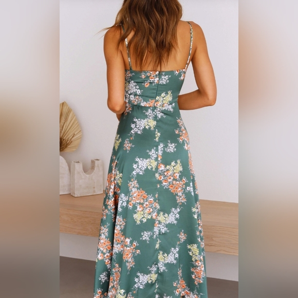 Satin Floral Split Chest Knot Cut Out Midi Dress- Large**New - Picture 11 of 15